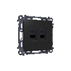 Комплект механизма компьютерной двойной розетки RJ-45 (8P8C) CAT6 с автоматической защитной шторкой ALFA Черный матовый QUANT (AP8121, VM189) MA812110, фото 1