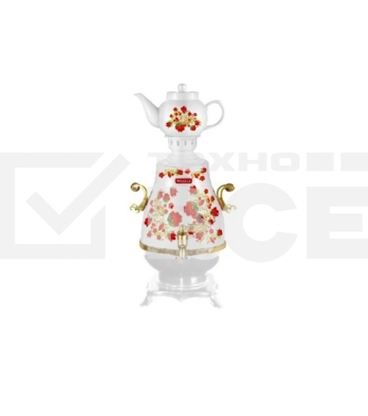 Самовар электрический Kelli KL-1321 Обьем 4 л Заварной чайник 0,9 л Раздельная нагревательная система Кнопки вкл./выкл. и поддержания температуры Функция автоматического кипячения и поддержания температуры Закрытый нагревательный элемент Пластиковый корпу