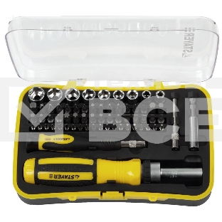 Ручной инструмент Набор STAYER Отвертка 'MASTER' реверсивная с эргономичной ручкой, с насадками, в пластмассовом боксе, 65 пред.,(25310-H65)