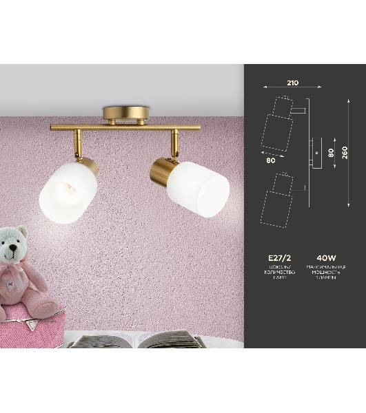 Светильник Ambrella light TR3969/2 BS/FR латунь/белый матовый  E27*2 max 40W 260*80*210
