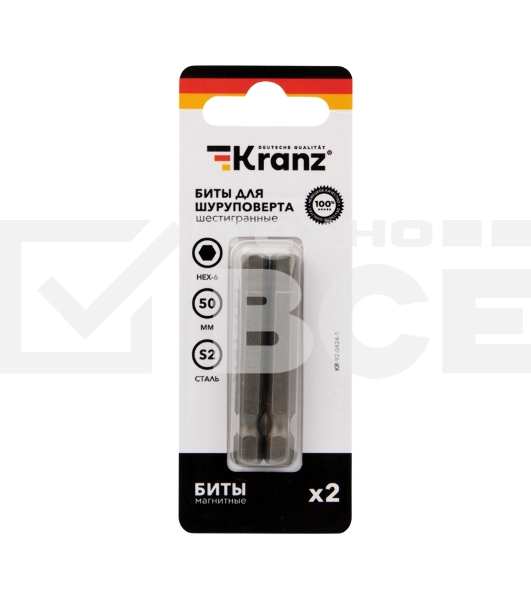 Бита шестигранная для шуруповерта KRANZ HEX6х50 мм (2 шт./уп.)