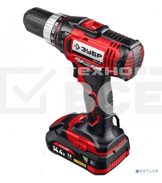 Дрель-шуруповерт аккумуляторная Зубр ДШЛ-145-22, Аккумуляторная, 14,4В, 2 АКБ, Кейс