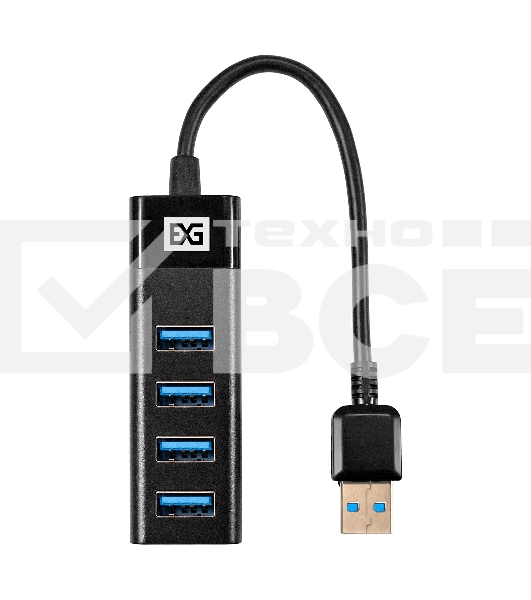 Хаб USB (концентратор) 4-в-1 ExeGate DUB-4TP (кабель-адаптер USB3.0 --> 4xUSB3.0, Plug&Play, черный)