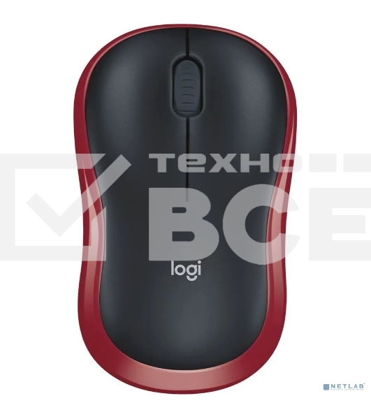 Мышь беспроводная Logitech M185 красный, 1000 dpi, радиоканал, USB, кнопки - 3