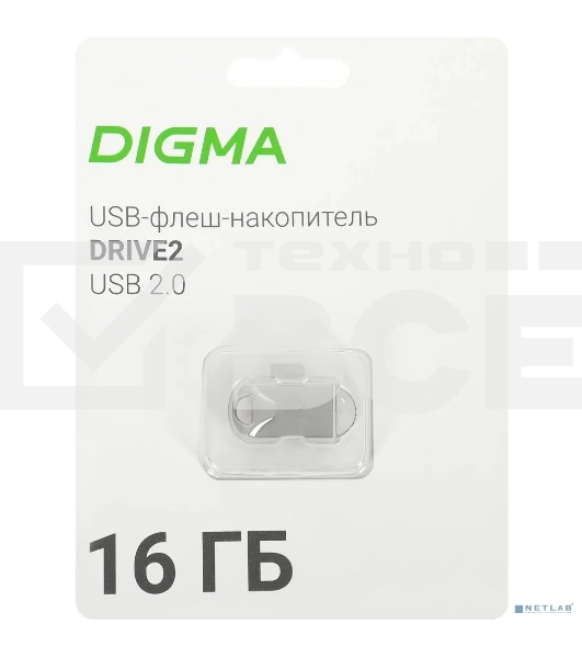 Флеш диск Digma 16Gb DRIVE2 DGFUM016A20SR USB2.0 серебристый