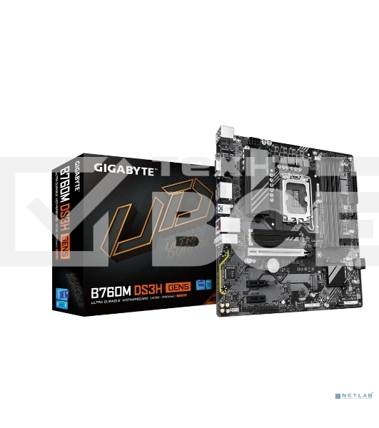 Материнская плата Gigabyte B760M DS3H GEN5 Soc-1700 Intel B760 4xDDR5 mATX AC`97 8ch(7.1) 2.5Gg RAID+VGA+HDMI+DP