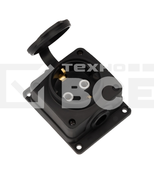 Розетка (колодка) Rexant влагозащищенная с крышкой 1 гнездо COMPACT, с/3, 16А, IP54, каучук, черный