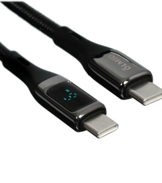 Кабель OLMIO GEEK, Type-C - Type-C, 60W, 1.2м, тканевая оплетка, LCD, черный