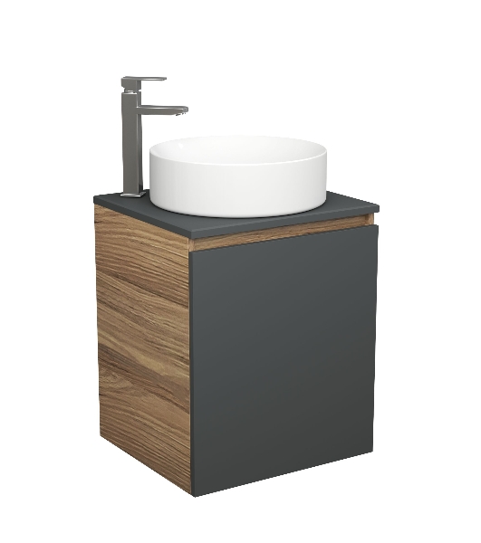 Тумба Bau Dream Blackwood 50 графит, раковина BAU Dream круглая D41, смеситель для раковины высокий Hotel Still, нержавеющая сталь