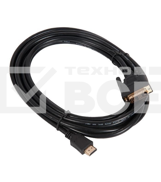 Кабель HDMI-DVI Cablexpert CC-HDMI-DVI-15, 19M/19M, single link, медь, позол.разъемы, экран, 4.5м, черный, пакет
