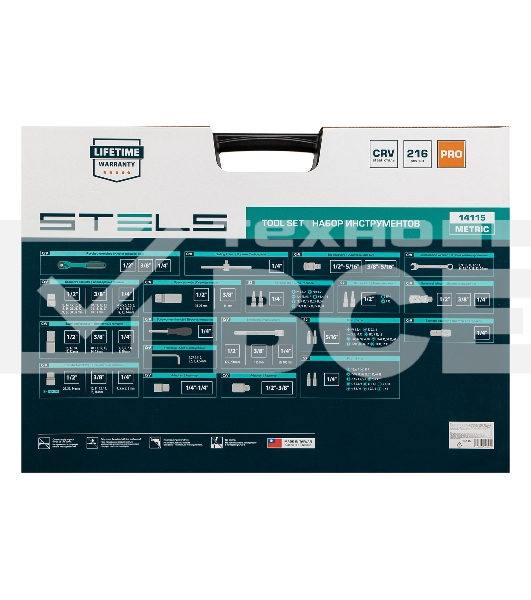 Набор инструментов STELS 141151/4'' 3/8'' 1/2'' cr-v s2 усиленный кейс 216предм.