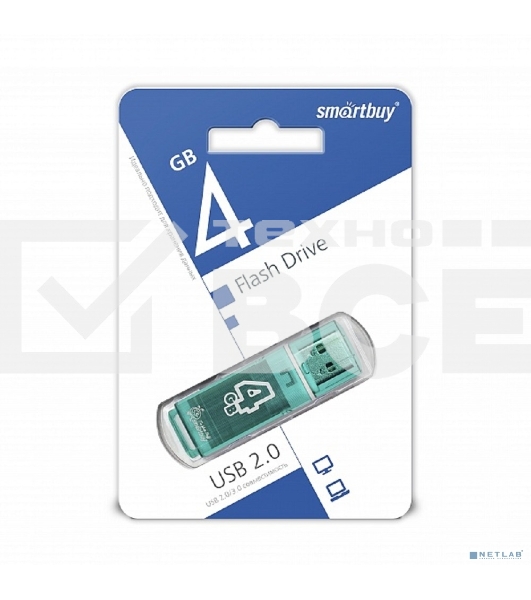 Флеш диск 4Gb USB Drive <USB2.0> Smartbuy Glossy series Green (SB4GBGS-G)