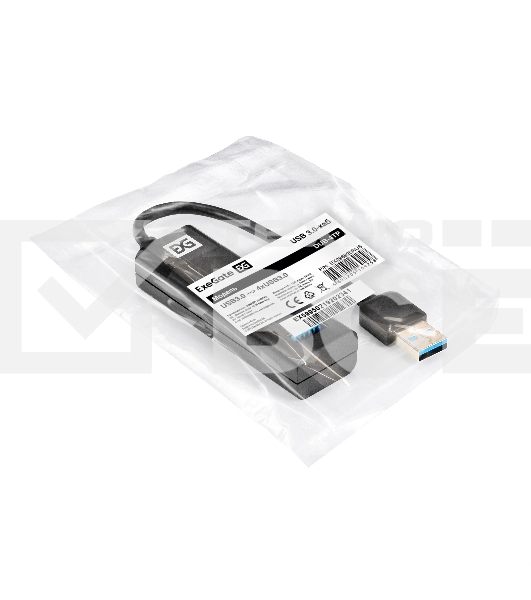 Хаб USB (концентратор) 4-в-1 ExeGate DUB-4TP (кабель-адаптер USB3.0 --> 4xUSB3.0, Plug&Play, черный)