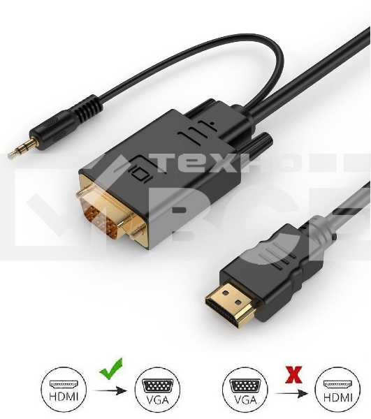 Кабель-переходник аудио-видео Premier 5-983AU HDMI (m)/VGA (m) 1.8м. черный (5-983AU 1.8)