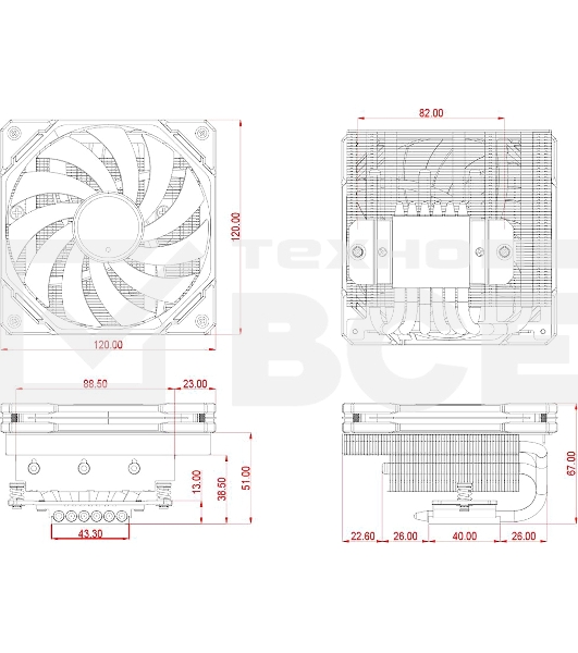 Устройство охлаждения(кулер) ID-Cooling IS-67-XT черный 120мм алюминий+медь 2200rpm 35db 4-pin 150W 67мм