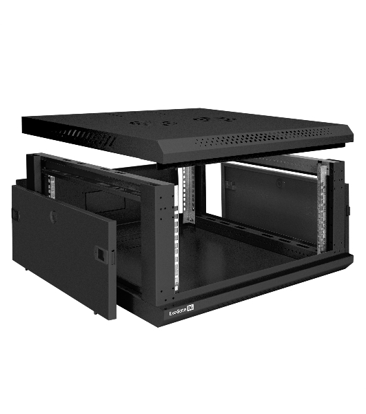 Шкаф телекоммуникационный 19' настенный 4U ExeGate EC-WM-4U.600.M.BLACK (19”, 4U, 600x600x280mm (ШхГхВ), передняя дверь металл, съемные боковые панели, пыле- и влагозащита IP23, черный RAL 9004)