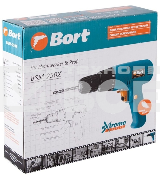 Дрель-шуруповерт Bort BSM-250X, Сетевой, 250Вт