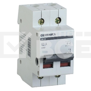 Выключатель нагрузки Iek MNV15-2-063 (мини-рубильник) ВН-32 2Р 63А GENERICA