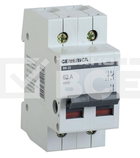 Выключатель нагрузки Iek MNV15-2-063 (мини-рубильник) ВН-32 2Р 63А GENERICA