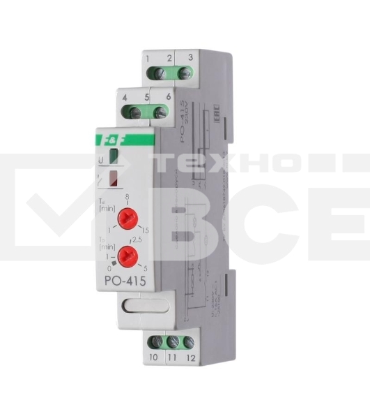 Реле времени PO-415 (задержка выкл./управ. контактом 230В 16А 1перекл. IP20 монтаж на DIN-рейке) F&F EA02.001.018