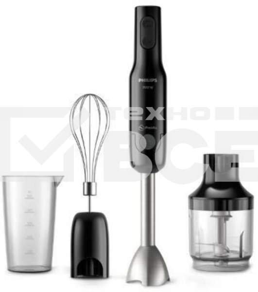 Блендер погружной Philips HR2543/90, 700Вт, 1 скорость, турбо режим, стакан для взбивания, венчик, измельчитель, цвет черный