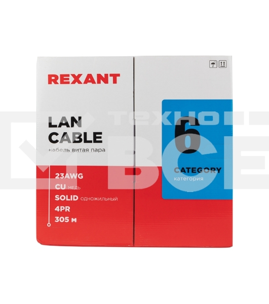 Кабель витая пара Rexant U/UTP, категория 6, ZH нг(А)-HF, 4PR, 23AWG, внутренний, серый, 305 м