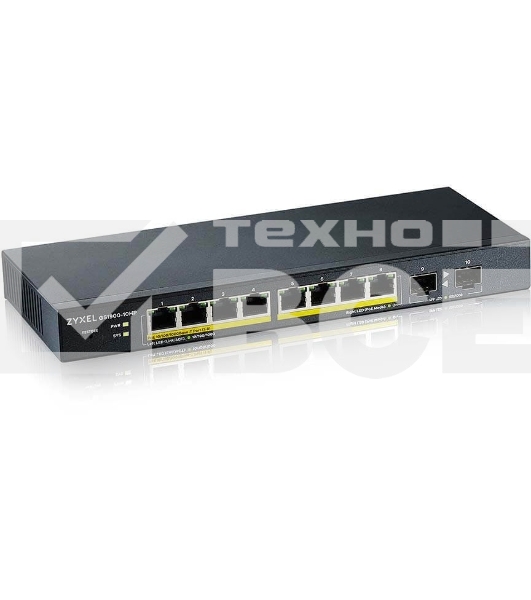 Коммутатор Smart L2 PoE+ Zyxel GS1900-10HP, 8xGE PoE+, 2xSFP, настольный, бесшумный, бюджет PoE 77 Вт