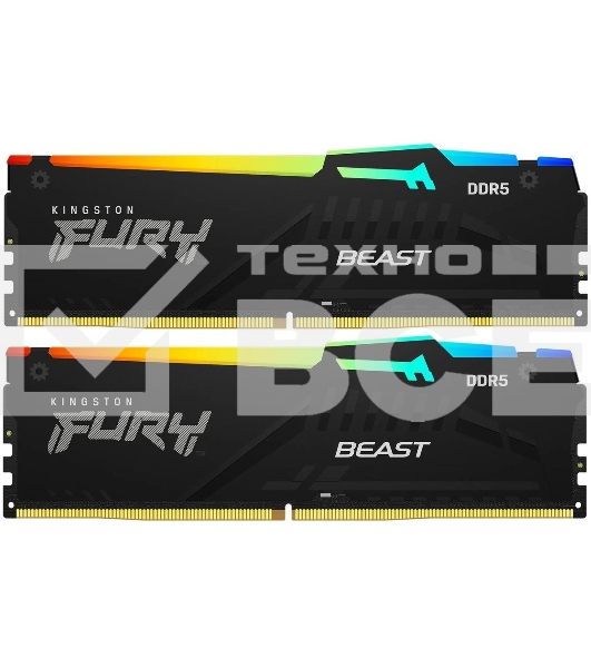 Оперативная память Kingston Fury Beast, DDR5, 64GB (2x32GB), 5600MHz, CL40, с радиатором, RGB, черный