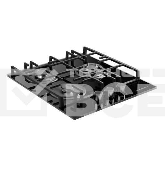 Варочная поверхность Kuppersberg FG 49 B газ, High-Tech, автоматический электроподжиг, газ-контроль, материал решеток чугун, форсунки под сжиженный газ, мощность конфорок 1,1.75,2.5 кВт, цвет черный