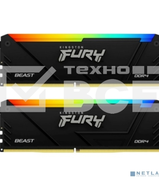 Оперативная память Kingston Fury Beast, DDR4, 16GB (2x8GB), 3600MHz, CL17, с радиаторами, RGB, черный