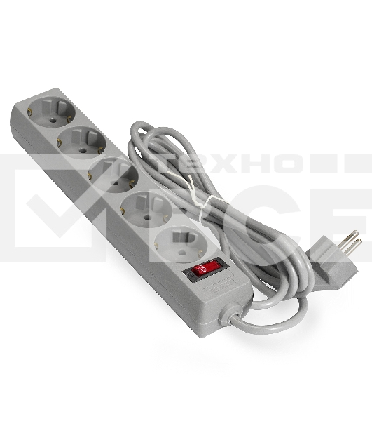 Удлинитель Exegate EC-5-1.8G (EX285798RUS), серый, 1,8 м, евровилка с заземлением, 5 евророзеток с заземлением, 2200 Вт