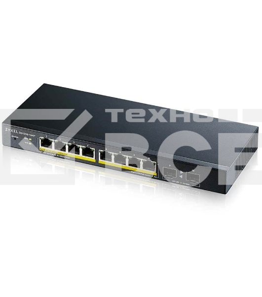 Коммутатор Smart L2 PoE+ Zyxel GS1900-10HP, 8xGE PoE+, 2xSFP, настольный, бесшумный, бюджет PoE 77 Вт