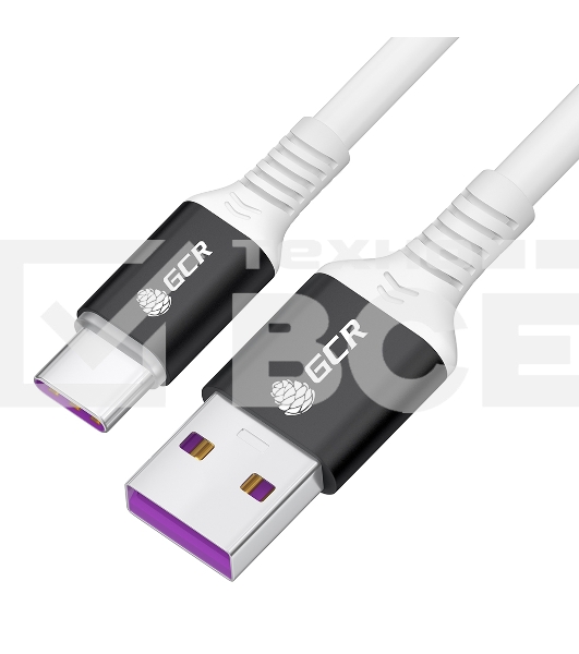 Кабель GCR 0.5m, TypeC POWER DELIVERY 60 W, 5A max, быстрая зарядка, белый TPE, AL case черный, белый ПВХ, 28/22 AWG, GCR-53655