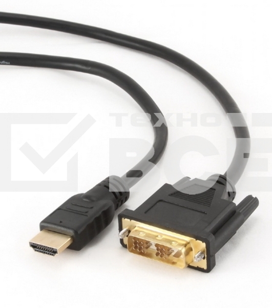 Кабель HDMI-DVI Cablexpert CC-HDMI-DVI-7.5MC, 19M/19M, single link, медь, позол.разъемы, экран, 7.5м, черный, пакет
