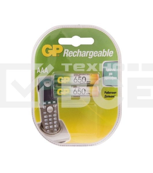 Перезаряжаемые аккумуляторы GP 65AAAHC AAA, емкость 650 мАч - 2 шт. в клемшеле