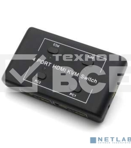 Переключатель KVM на 4 устройства ORIENT HS41, HDMI порты HDM + 2xUSB (клавиатура+мышь), поддержка 4K@30Hz, кнопка переключения на проводе 1.2 м, не требуется внешнее питание (31067)