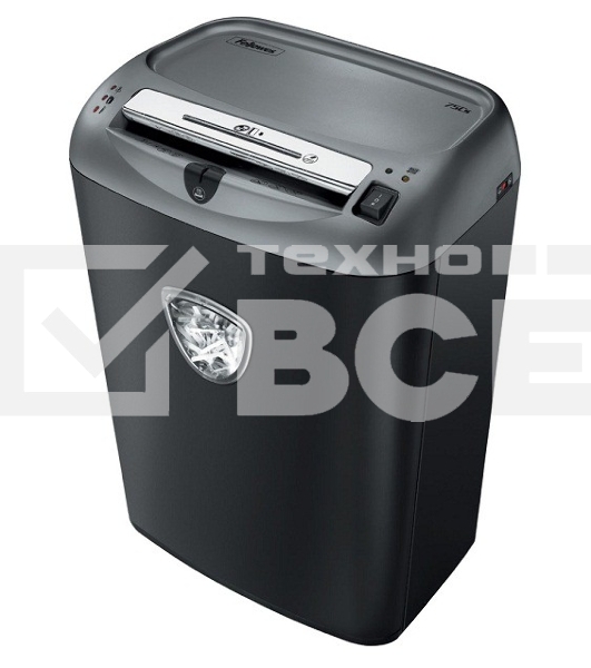 Шредер Fellowes Powershred 75Cs FS-46750 (FS-4675001/FS-4675002){авт., 3.9х50мм, 12лст., 27лтр., уничтожает: скобы, карты, скрепки, CD, селектор кол-ва листов}