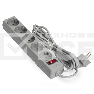 Сетевой фильтр ExeGate EX285800RUS EC-5-5G (5 евророзетки с заземлением, 5м, защита от перегрузки, выключатель с подсветкой, серый)