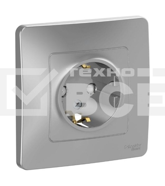 Розетка 1-м СП Blanca 16А IP20 250В с заземл. защ. шторки алюм. SchE BLNRS001113