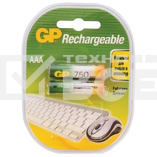Аккумулятор GP Rechargeable NiMH 75AAAHC 750mAh, 2 шт AAA, 750мАч (2 шт. в клемшеле)