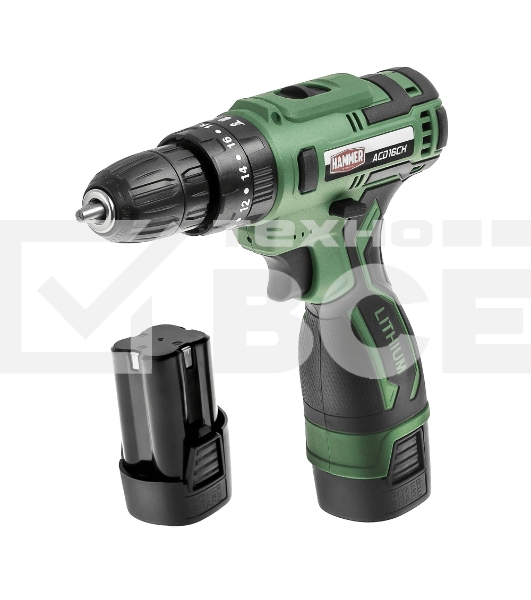 Аккумуляторная дрель ударная Haммer ACD16CH 16В 2x 2А·ч LiION 10мм 0-350/0-1350об/мин, 30 Нм, кейс 824160