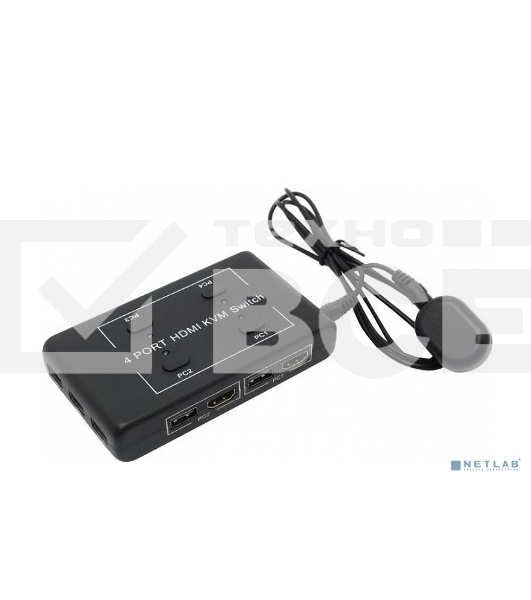 Переключатель KVM на 4 устройства ORIENT HS41, HDMI порты HDM + 2xUSB (клавиатура+мышь), поддержка 4K@30Hz, кнопка переключения на проводе 1.2 м, не требуется внешнее питание (31067)