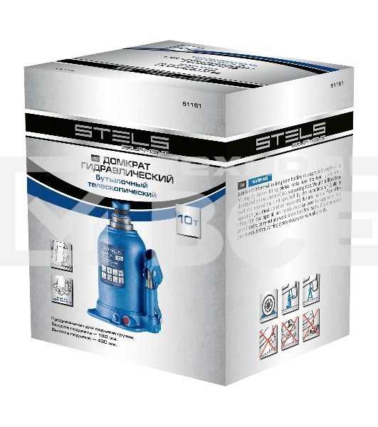 Домкрат гидравлический бутылочный телескопический, 10 т, подъем 180-430 мм Stels