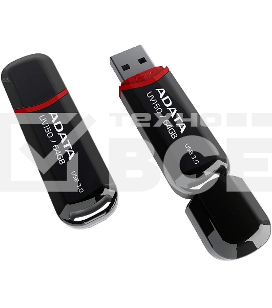 Флешка USB ADATA UV150 (AUV150-64G-RBK), 64Gb, USB 3.0, R/W 100/40, черный