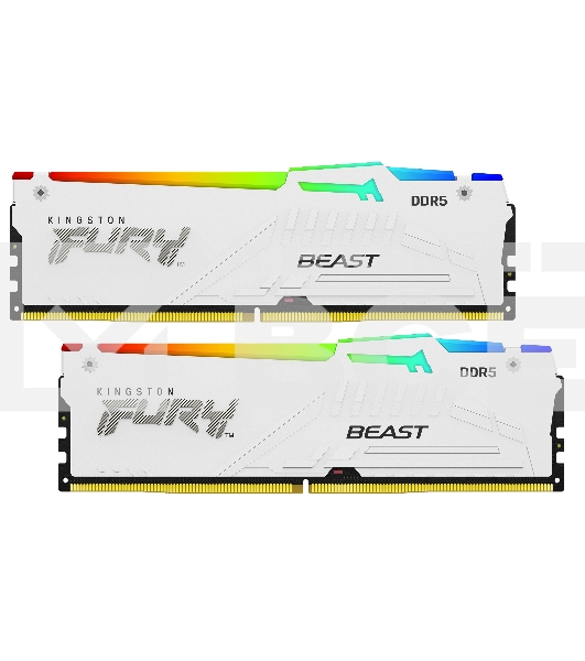 Оперативная память Kingston Fury Beast, DDR5, 64GB (2x32GB), 5600MHz, CL40, с радиатором, RGB, белый