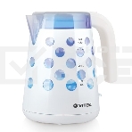 Чайник Vitek VT-7048 W Мощность: 2200 Вт. Объем: 1,7 л. Материал корпуса: термостойкий пластик. Тип нагревательного элемента: скрытый. Блокировка включения без воды. Индикация включения. Индикатор уровня воды. Фильтр. Подсветка. Контроллер Strix. Декорати, фото 1