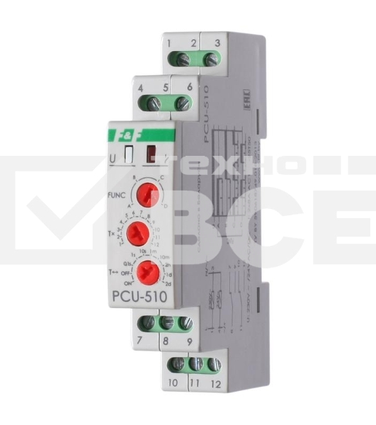 Реле времени PCU-510 (многофункц. 230В 2х8А 2перекл. IP20 монтаж на DIN-рейке) F&F EA02.001.009