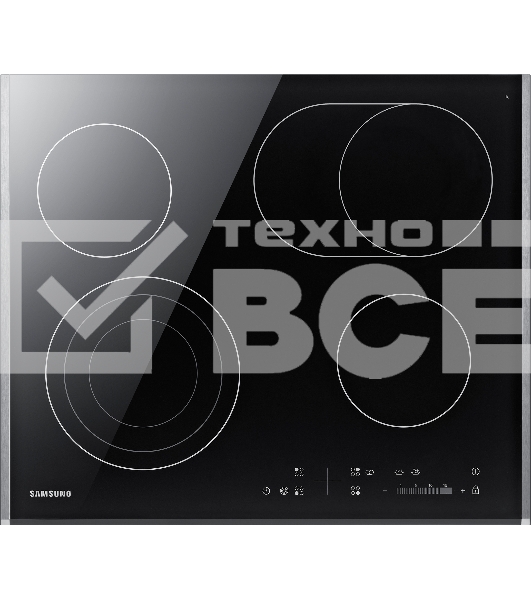 Встраиваемая электрическая панель Samsung NZ64T3536DK/WT 59 x 50.5 x 5.2 см., электронное управление, 15 степеней мощности, автоматическое отключение, защита от детей, блокировка управления, дисплей, 4 конфорки, 2 с зоной расширения, рамка из нержавеющей 