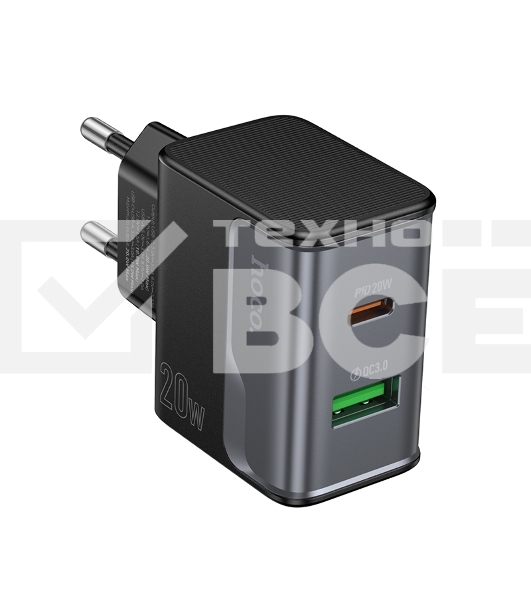 Зарядное устройство Hoco 20Вт, 3А, QC3.0/PD, 1xUSB, 1xType-C, CS71A, черный, коробка