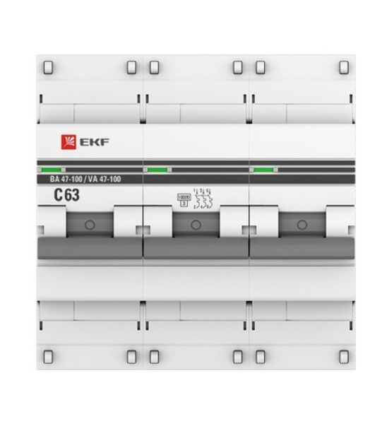 Выключатель автоматический EKF mcb47100-3-63C-pro 3P 63А (C) 10kA ВА 47-100 EKF PROxima